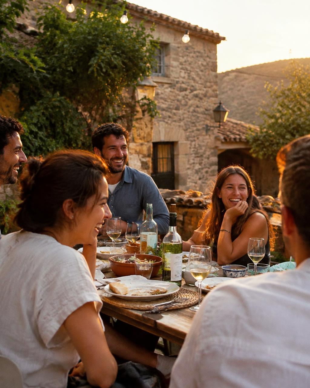 Amics rient en un sopar a l’aire lliure